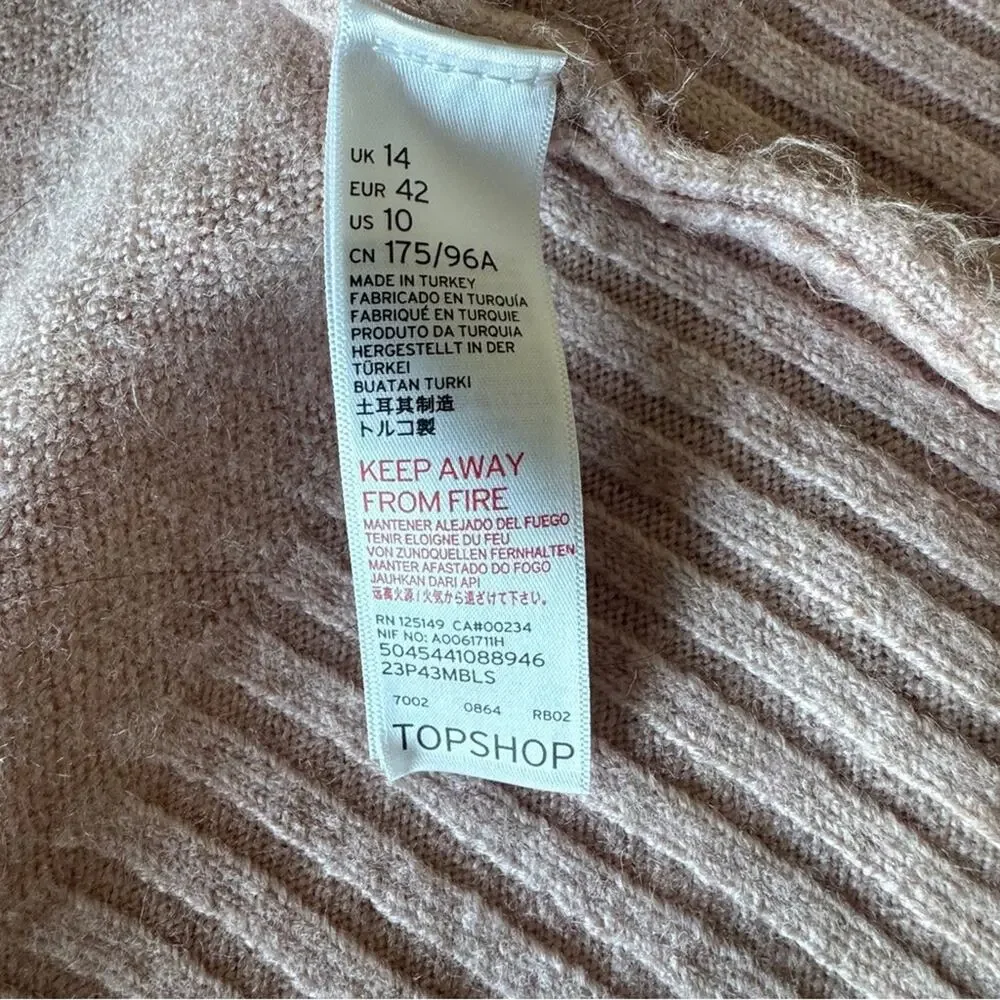 Blush Pink Longline Open Front Cardigan Ribbed Knit Size 10